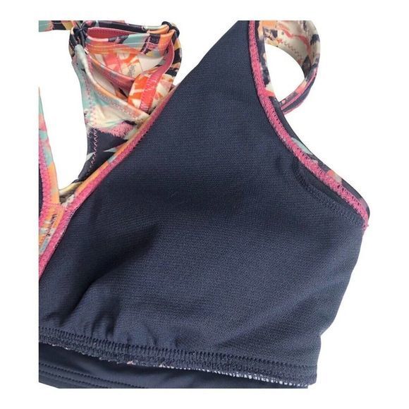 ROXY Fitness Sports Bra Bikini Top Floral Navy Size S 2579 - Picture 7 of 11